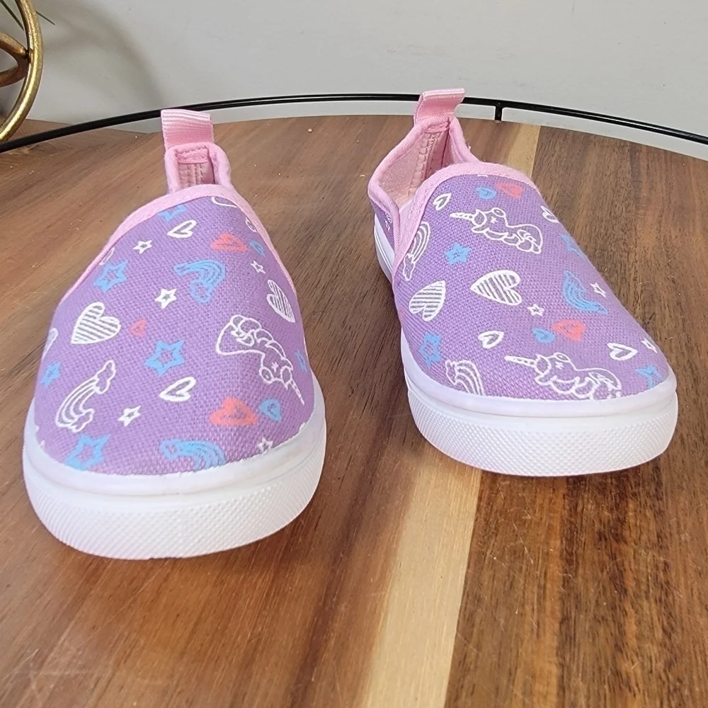 Canvas Slip on Loafers Sneakers Unicorns Rainbows Hearts Stars Print Size 5